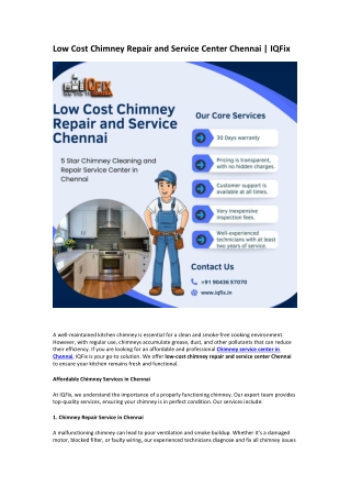 Low Cost Chimney Repair and Service Center Chennai