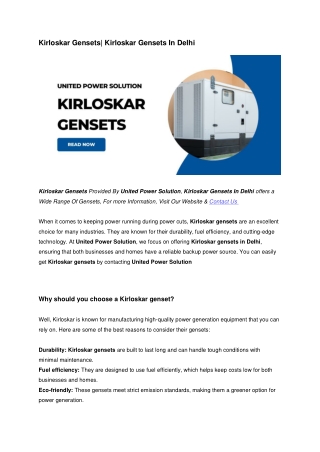 Kirloskar Gensets| Kirloskar Gensets In Delhi