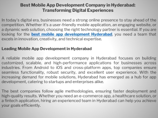 Best Mobile App Development Company in Hyderabad Transforming Digital Experiences