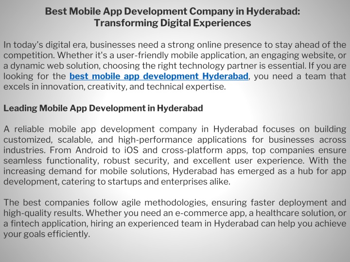 best mobile app development company in hyderabad