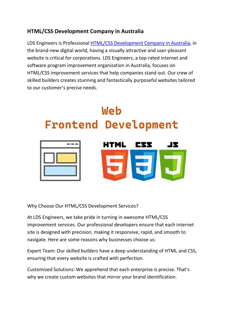 html css development company in australia