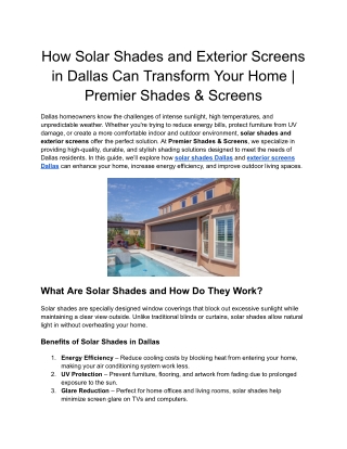 How Solar Shades and Exterior Screens in Dallas Can Transform Your Home _ Premier Shades & Screens