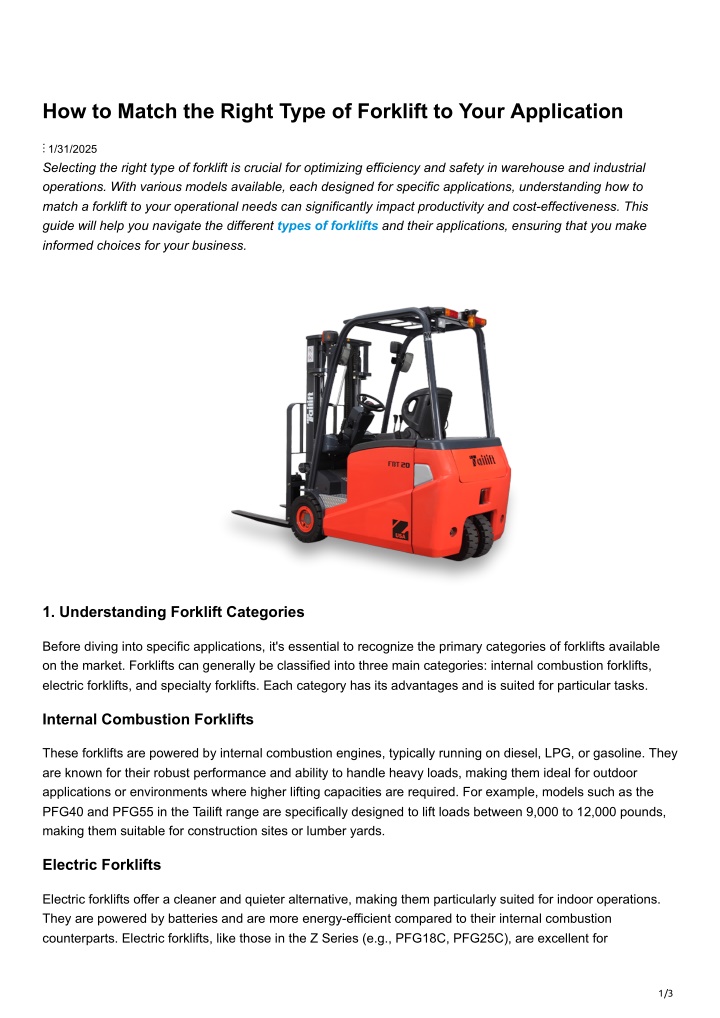 how to match the right type of forklift to your