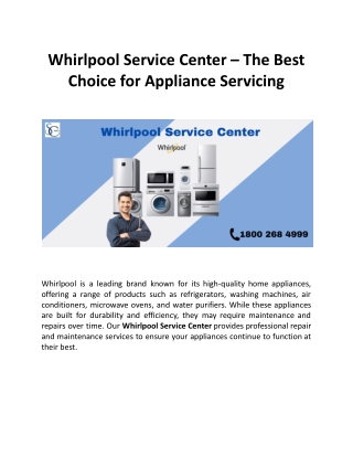 Whirlpool Service Center – The Best Choice for Appliance Servicing