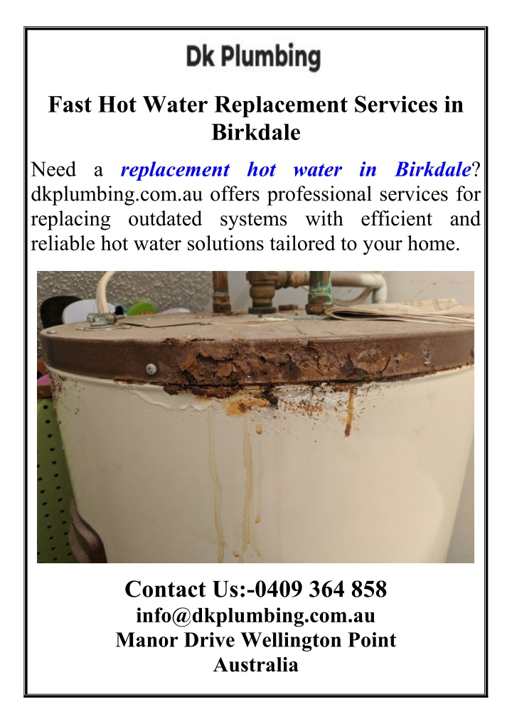 fast hot water replacement services in birkdale