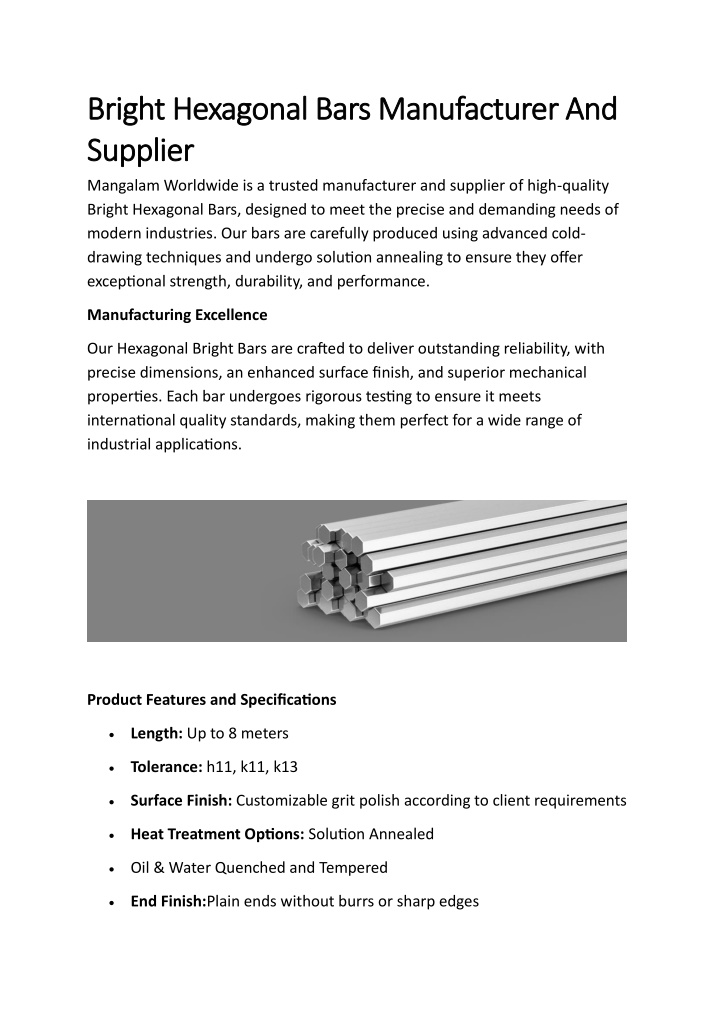 bright hexagonal bars manufacturer and bright