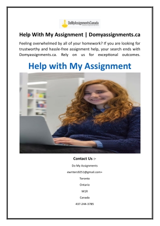 Help With My Assignment  Domyassignments.ca