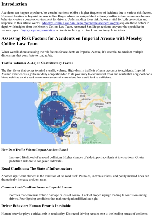 Assessing Risk Factors for Accidents on Imperial Avenue with Moseley Collins Law