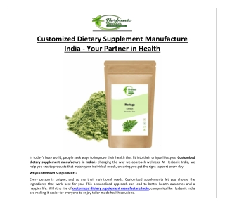 Customized Dietary Supplement Manufacture India - Your Partner in Health