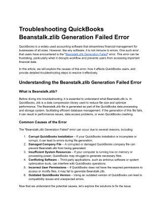 troubleshooting quickbooks beanstalk zlib
