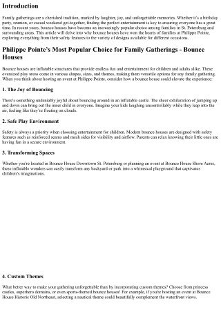 “Philippe Pointe’s Most Popular Choice for Family Gatherings - Bounce Houses”