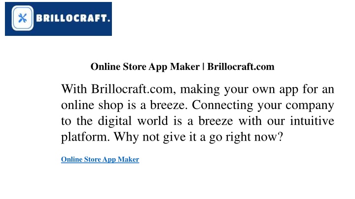 online store app maker brillocraft com