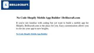 No Code Shopify Mobile App Builder  Brillocraft.com