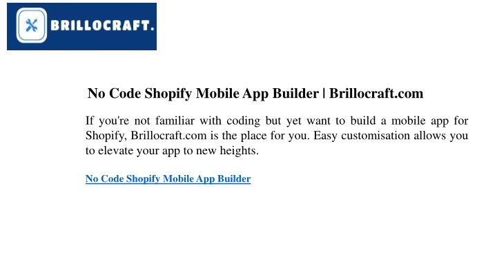 no code shopify mobile app builder brillocraft com