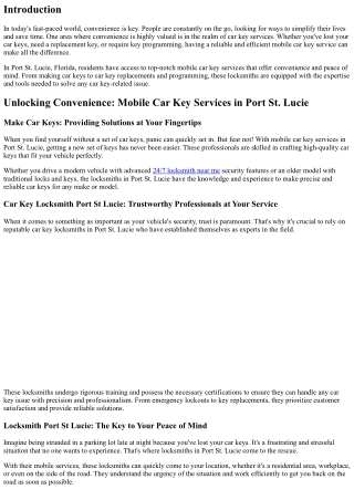 Unlocking Convenience: Mobile Car Key Services in Port St. Lucie