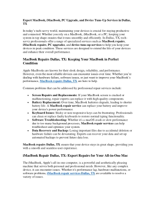 Expert MacBook, iMacBook, PC Upgrade, and Device Tune-Up Services in Dallas, TX