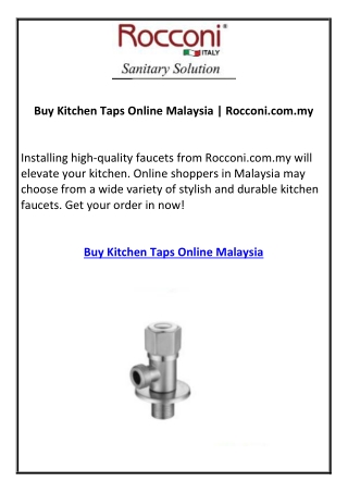 Buy Kitchen Taps Online Malaysia | Rocconi.com.my