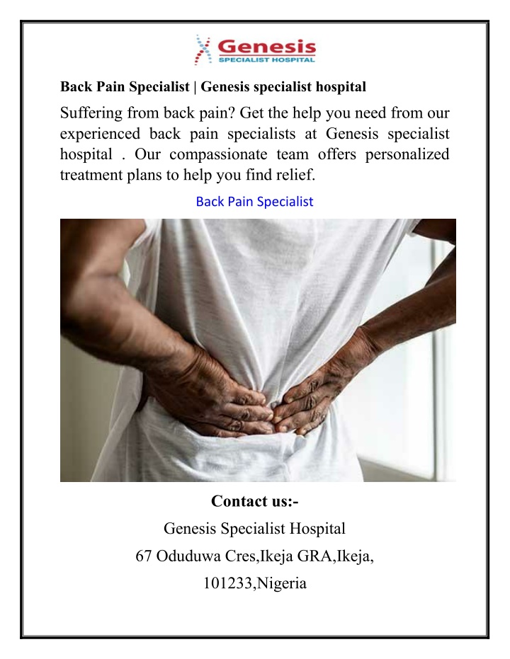 back pain specialist genesis specialist hospital