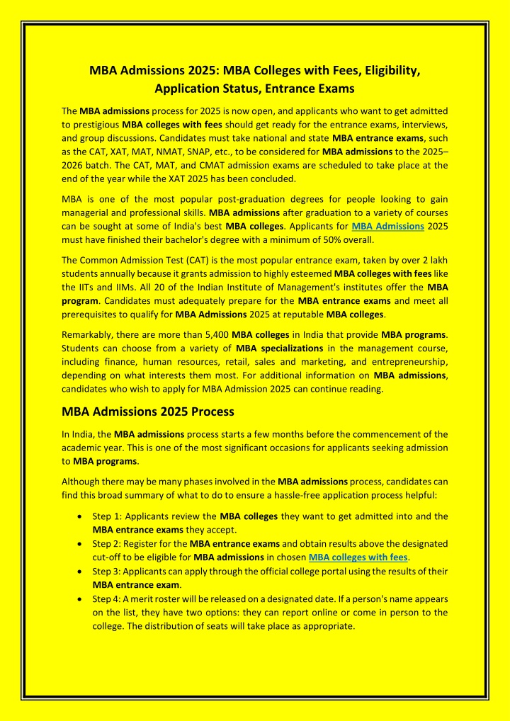 mba admissions 2025 mba colleges with fees