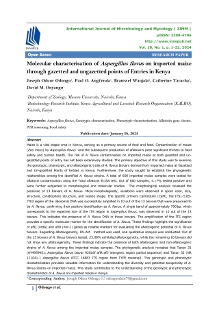 Molecular characterisation of Aspergillus flavus on imported maize through gazet