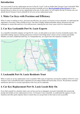 Top 10 Reasons to Choose Treasure Coast Locksmith for Car Key Replacement in Por