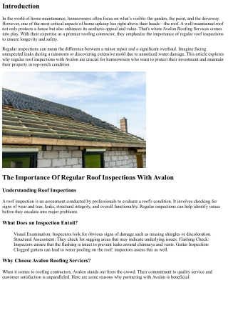 “The Importance Of Regular Roof Inspections With Avalon”