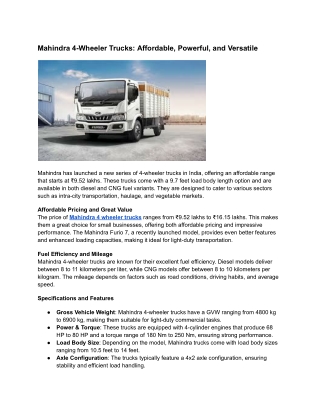 mahindra 4 wheeler trucks affordable powerful