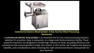 Commercial Electric Meat Grinder: A Key Tool for Meat Processing Businesses