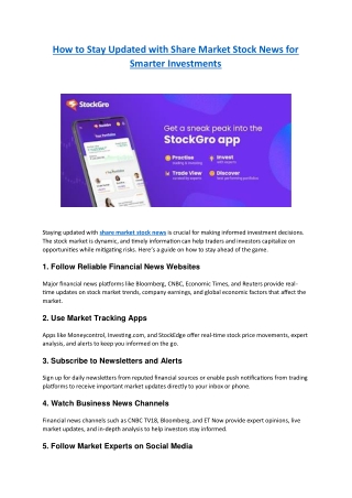 How to Stay Updated with Share Market Stock News for Smarter Investments - StockGro