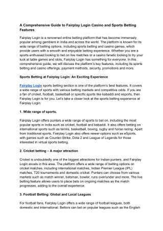 A Comprehensive Guide to Fairplay Login Casino and Sports Betting Features