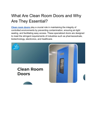 What Are Clean Room Doors and Why Are They Essential?