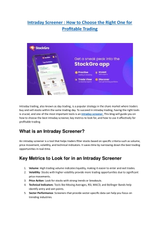 Intraday Screener - How to Choose the Right One for Profitable Trading - StockGro
