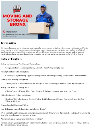 Moving and Packing: Tips for Efficiently Handling Seasonal Clothing Items
