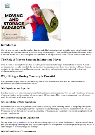 Interstate Movers: Why Professionals are Essential for State-to-State Moves