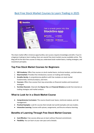 Best Free Stock Market Courses to Learn Trading in 2025 - StockGro