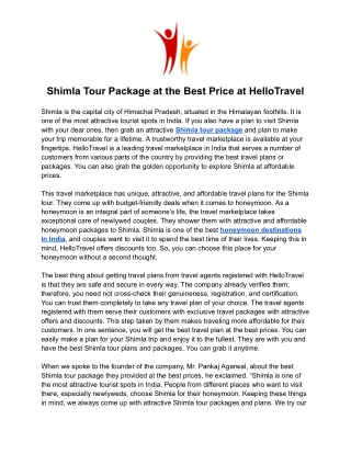 Shimla Tour Package at the Best Price at HelloTravel (1).docx
