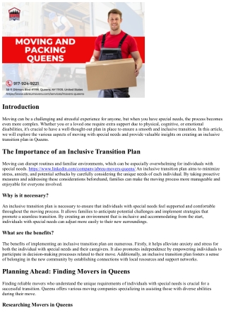 Moving with Special Needs: Creating an Inclusive Transition Plan in Queens