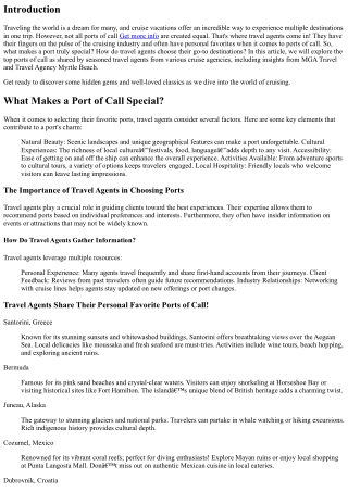 “Travel Agents Share Their Personal Favorite Ports of Call!”