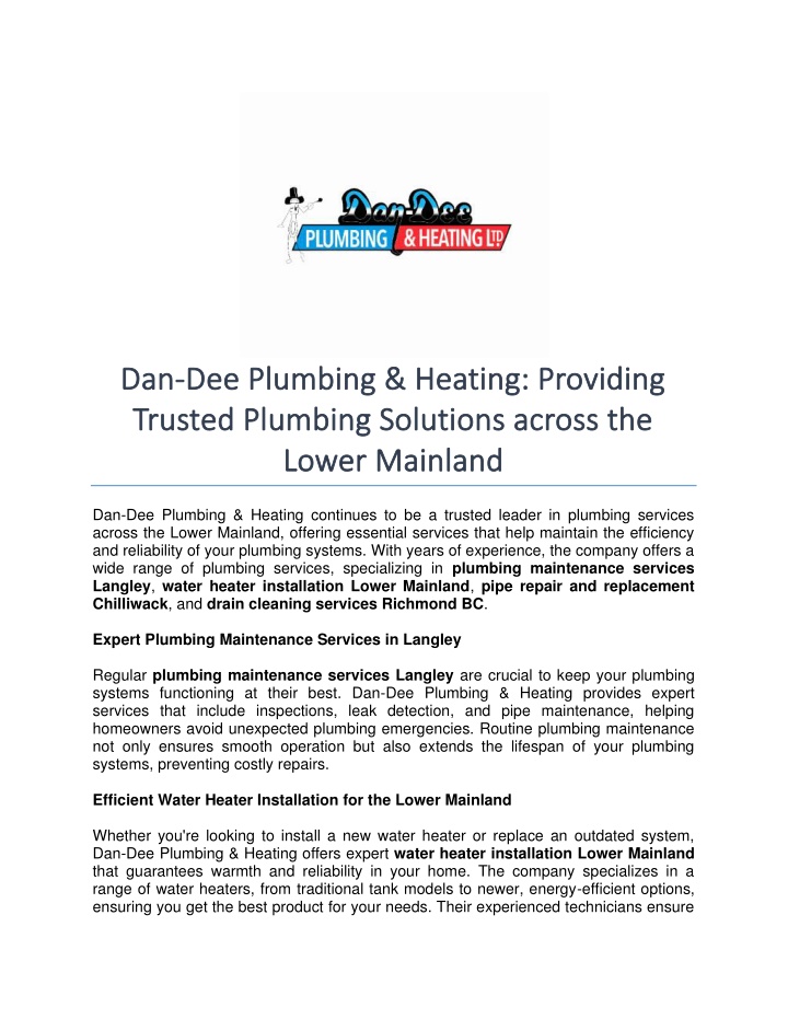 dan dan dee plumbing heating providing