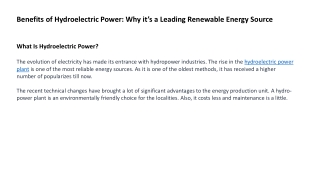 Benefits of Hydroelectric Power