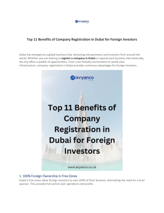 Top 11 Benefits of Company Registration in Dubai for Foreign Investors