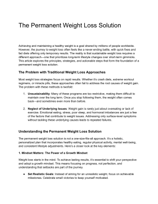 The Permanent Weight Loss Solution