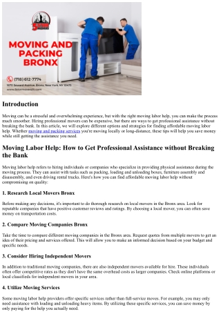 Moving Labor Help: How to Get Professional Assistance without Breaking the Bank