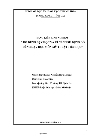 SKKN Đồ dùng dạy học và kĩ năng sử dụng đồ dùng dạy học môn Mỹ thuật Tiểu học