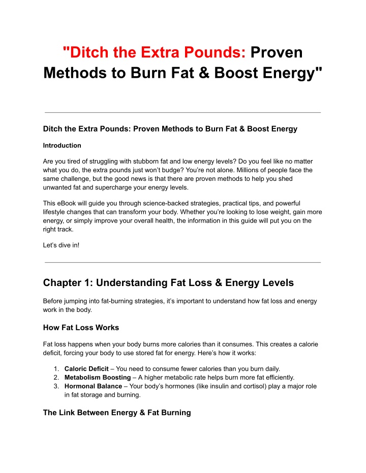 ditch the extra pounds proven methods to burn