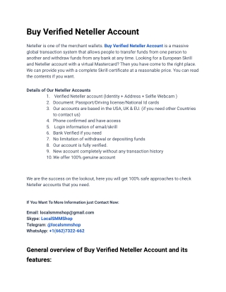 Service Site To Buy Verified Neteller Account