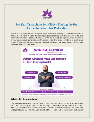 Top Hair Transplantation Clinics Finding the Best Doctors for Your Hair Restoration