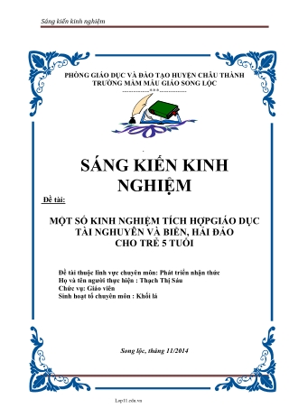 SKKN Một số kinh ngiệm tích hợp giáo dục tài nguyên và môi trường biển, hải đảo cho trẻ 5 tuổi