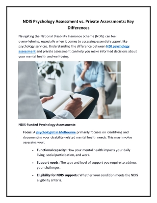 NDIS Psychology Assessment vs. Private Assessments Key Differences