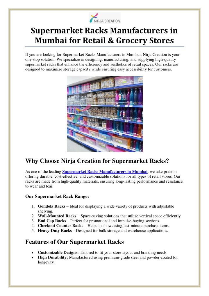 supermarket racks manufacturers in mumbai